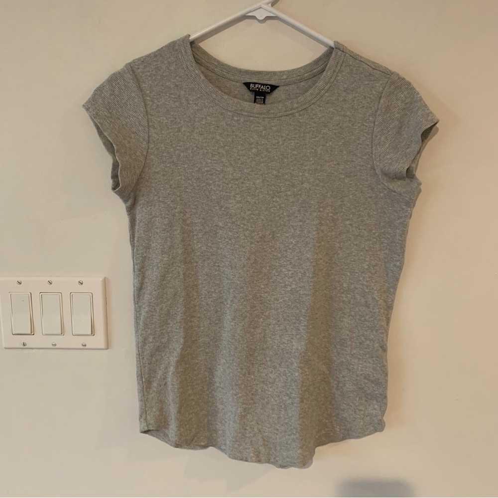 Buffalo David Bitton Grey Women’s XS Small Short Sleeve Tee Top Shirt Ribbed